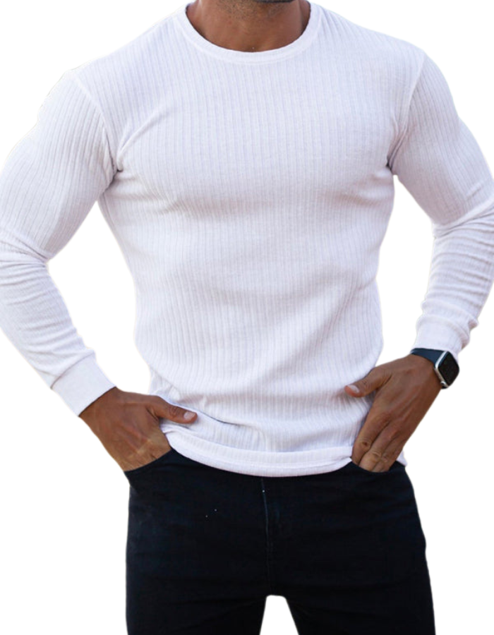 SHOPIQAT Fitness Casual Elastic Vertical Stripe Round Neck Long-Sleeved T-Shirt - Premium from shopiqat - Just $7.100! Shop now at shopiqat